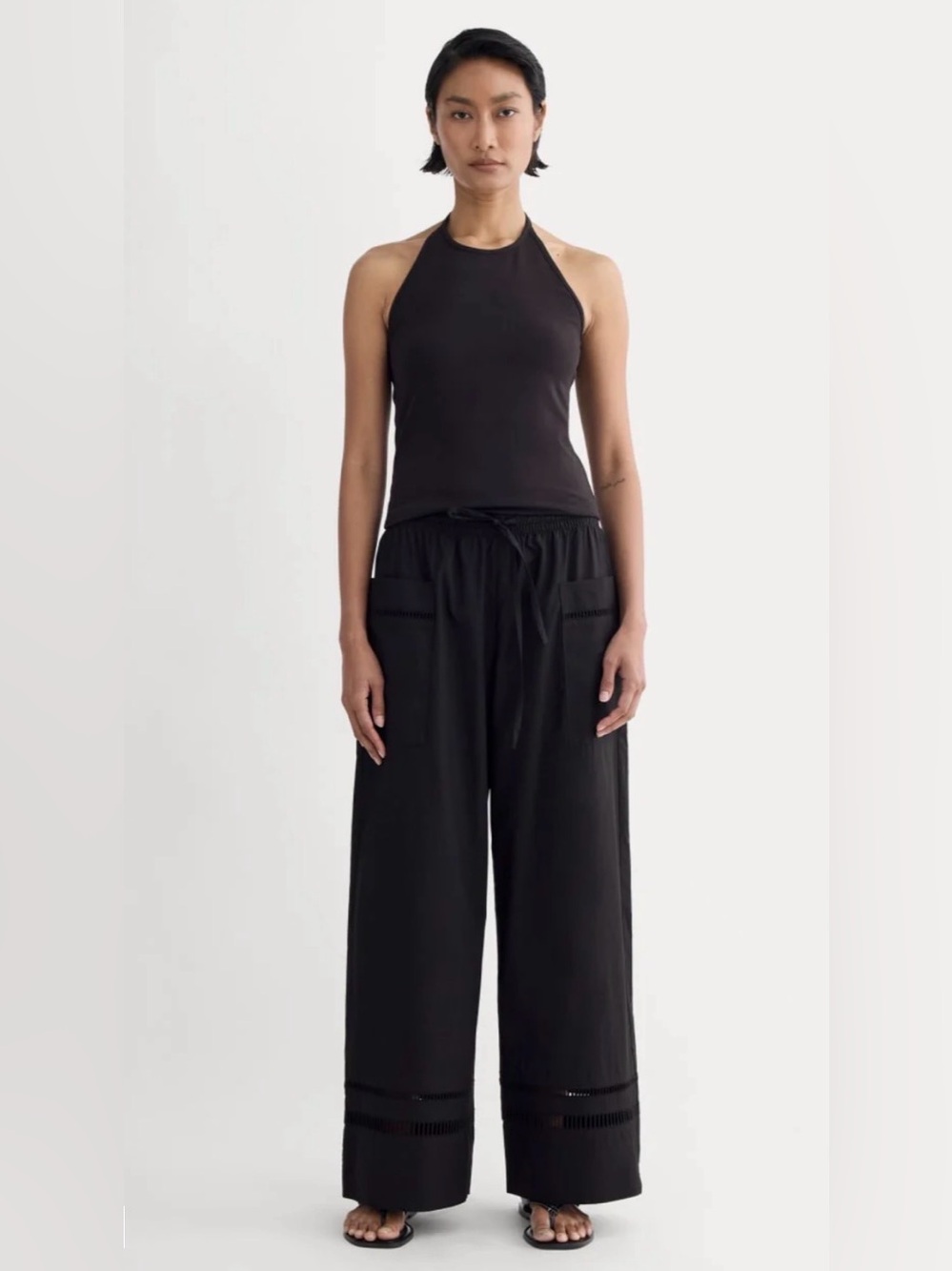 New Everlane THE LACE TRIM PANT Black Size S